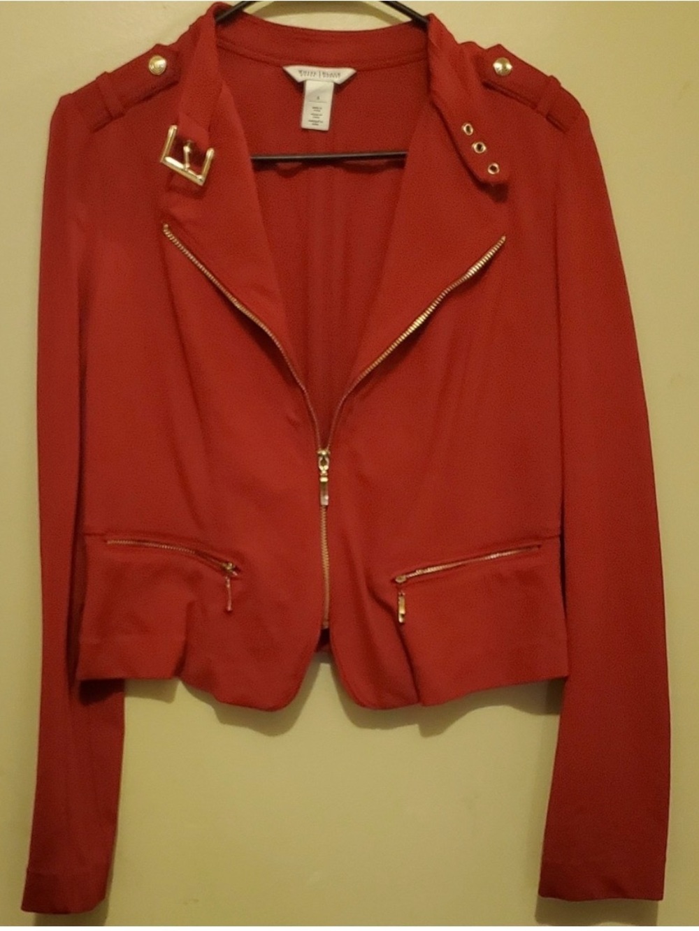 White House Black Market Red Bomber Jacket with Gold Hardware